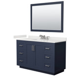 Wyndham Miranda 54 Inch Single Bathroom Vanity in Dark Blue, White Quartz Countertop, Undermount Square Sink (3-Hole), Brushed Nickel Trim, 46 Inch Mirror - WCF292954SBNWQUS3M46