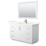 Wyndham Miranda 54 Inch Single Bathroom Vanity in White, Giotto Quartz Countertop, Undermount Square Sink (1-Hole), Brushed Nickel Trim, 46 Inch Mirror - WCF292954SWHGTUNSM46
