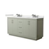 Wyndham Icon 66 Inch Double Bathroom Vanity in Light Green, White Quartz Countertop, Undermount Square Sinks (3-Hole), Brushed Nickel Trim - WCF111166DLGWQUS3MXX
