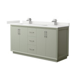 Wyndham Strada 66 Inch Double Bathroom Vanity in Light Green, White Quartz Countertop, Undermount Square Sinks (1-Hole), Brushed Nickel Trim - WCF414166DLGWQUNSMXX