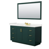 Wyndham Miranda 60 Inch Single Bathroom Vanity in Green, White Quartz Countertop, Undermount Square Sink (3-Hole), Brushed Gold Trim, 58 Inch Mirror - WCF292960SGDWQUS3M58