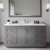 Wyndham Miranda 60 Inch Single Bathroom Vanity in Dark Gray, White Quartz Countertop, Undermount Square Sink (1-Hole), Brushed Gold Trim, 58 Inch Mirror - WCF292960SGGWQUNSM58