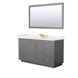 Wyndham Miranda 60 Inch Single Bathroom Vanity in Dark Gray, White Quartz Countertop, Undermount Square Sink (3-Hole), Brushed Gold Trim, 58 Inch Mirror - WCF292960SGGWQUS3M58