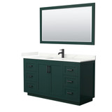 Wyndham Miranda 60 Inch Single Bathroom Vanity in Green, Giotto Quartz Countertop, Undermount Square Sink (1-Hole), Matte Black Trim, 58 Inch Mirror - WCF292960SGKGTUNSM58