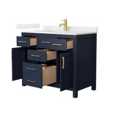 Wyndham Beckett 42 Inch Single Bathroom Vanity in Dark Blue, Giotto Quartz Countertop, Undermount Square Sink (1-Hole), Brushed Gold Trim - WCG242442SBLGTUNSMXX