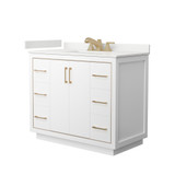 Wyndham Icon 42 Inch Single Bathroom Vanity in White, White Quartz Countertop, Undermount Square Sink (3-Hole), Satin Bronze Trim - WCF111142SWZWQUS3MXX