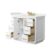 Wyndham Icon 42 Inch Single Bathroom Vanity in White, White Quartz Countertop, Undermount Square Sink (3-Hole), Satin Bronze Trim - WCF111142SWZWQUS3MXX