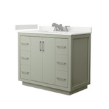 Wyndham Icon 42 Inch Single Bathroom Vanity in Light Green, White Quartz Countertop, Undermount Square Sink (3-Hole), Brushed Nickel Trim - WCF111142SLGWQUS3MXX