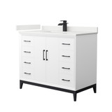Wyndham Amici 42 Inch Single Bathroom Vanity in White, White Quartz Countertop, Undermount Square Sink (1-Hole), Matte Black Trim - WCH818142SWBWQUNSMXX