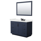 Wyndham Miranda 48 Inch Single Bathroom Vanity in Dark Blue, White Quartz Countertop, Undermount Square Sink (3-Hole), Matte Black Trim, 46 Inch Mirror - WCF292948SBBWQUS3M46