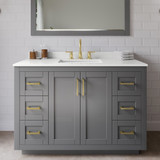 Wyndham Miranda 48 Inch Single Bathroom Vanity in Dark Gray, White Quartz Countertop, Undermount Square Sink (3-Hole), Brushed Gold Trim, 46 Inch Mirror - WCF292948SGGWQUS3M46