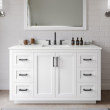 Wyndham Miranda 54 Inch Single Bathroom Vanity in White, White Quartz Countertop, Undermount Square Sink (3-Hole), Matte Black Trim - WCF292954SWBWQUS3MXX