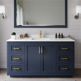 Wyndham Miranda 60 Inch Single Bathroom Vanity in Dark Blue, White Quartz Countertop, Undermount Square Sink (1-Hole), Brushed Gold Trim - WCF292960SBLWQUNSMXX