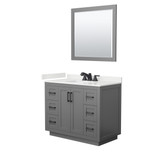 Wyndham Miranda 42 Inch Single Bathroom Vanity in Dark Gray, White Quartz Countertop, Undermount Square Sink (3-Hole), Matte Black Trim, 34 Inch Mirror - WCF292942SGBWQUS3M34