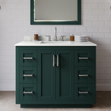 Wyndham Miranda 42 Inch Single Bathroom Vanity in Green, Giotto Quartz Countertop, Undermount Square Sink (3-Hole), Brushed Nickel Trim, 34 Inch Mirror - WCF292942SGEGTUS3M34