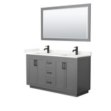 Wyndham Miranda 60 Inch Double Bathroom Vanity in Dark Gray, Giotto Quartz Countertop, Undermount Square Sinks (1-Hole), Matte Black Trim, 58 Inch Mirror - WCF292960DGBGTUNSM58