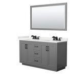 Wyndham Miranda 60 Inch Double Bathroom Vanity in Dark Gray, White Quartz Countertop, Undermount Square Sinks (3-Hole), Matte Black Trim, 58 Inch Mirror - WCF292960DGBWQUS3M58