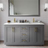 Wyndham Miranda 60 Inch Double Bathroom Vanity in Dark Gray, Giotto Quartz Countertop, Undermount Square Sinks (1-Hole), Brushed Gold Trim, 58 Inch Mirror - WCF292960DGGGTUNSM58