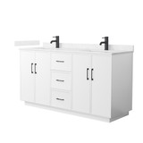 Wyndham Elan 66 Inch Double Bathroom Vanity with Toe Kick in White, Carrara Cultured Marble Countertop, Undermount Square Sinks, Matte Black Trim - WCH747466DWBCCUNSMXX