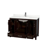 Wyndham Sheffield 48 Inch Single Bathroom Vanity in Espresso, Giotto Quartz Countertop, Undermount Square Sink (1-Hole), Brushed Chrome Trim - WCS141448SESGTUNSMXX