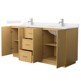 Wyndham Elan 72 Inch Double Bathroom Vanity with Toe Kick in Light Oak, Carrara Cultured Marble Countertop, Undermount Square Sinks, Brushed Nickel Trim - WCH747472DIOCCUNSMXX