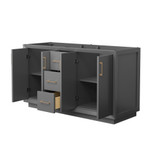 Wyndham Strada 60 Inch Double Bathroom Vanity in Dark Gray, No Countertop, No Sink, Satin Bronze Trim - WCF414160DGZCXSXXMXX