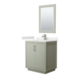 Wyndham Icon 30 Inch Single Bathroom Vanity in Light Green, White Quartz Countertop, Undermount Square Sink (1-Hole), Brushed Nickel Trim, 24 Inch Mirror - WCF111130SLGWQUNSM24