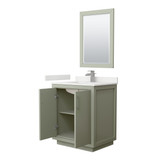 Wyndham Icon 30 Inch Single Bathroom Vanity in Light Green, White Quartz Countertop, Undermount Square Sink (1-Hole), Brushed Nickel Trim, 24 Inch Mirror - WCF111130SLGWQUNSM24