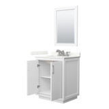 Wyndham Icon 30 Inch Single Bathroom Vanity in White, Giotto Quartz Countertop, Undermount Square Sink (3-Hole), Brushed Nickel Trim, 24 Inch Mirror - WCF111130SWHGTUS3M24