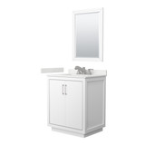 Wyndham Icon 30 Inch Single Bathroom Vanity in White, White Quartz Countertop, Undermount Square Sink (3-Hole), Brushed Nickel Trim, 24 Inch Mirror - WCF111130SWHWQUS3M24