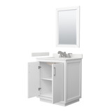 Wyndham Icon 30 Inch Single Bathroom Vanity in White, White Quartz Countertop, Undermount Square Sink (3-Hole), Brushed Nickel Trim, 24 Inch Mirror - WCF111130SWHWQUS3M24