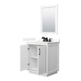 Wyndham Icon 30 Inch Single Bathroom Vanity in White, Giotto Quartz Countertop, Undermount Square Sink (3-Hole), Matte Black Trim, 24 Inch Mirror - WCF111130SWBGTUS3M24