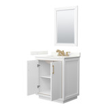 Wyndham Icon 30 Inch Single Bathroom Vanity in White, Giotto Quartz Countertop, Undermount Square Sink (3-Hole), Satin Bronze Trim, 24 Inch Mirror - WCF111130SWZGTUS3M24