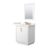 Wyndham Icon 30 Inch Single Bathroom Vanity in White, White Quartz Countertop, Undermount Square Sink (3-Hole), Satin Bronze Trim, 24 Inch Mirror - WCF111130SWZWQUS3M24
