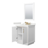Wyndham Icon 30 Inch Single Bathroom Vanity in White, White Quartz Countertop, Undermount Square Sink (3-Hole), Satin Bronze Trim, 24 Inch Mirror - WCF111130SWZWQUS3M24
