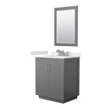 Wyndham Icon 30 Inch Single Bathroom Vanity in Dark Gray, White Quartz Countertop, Undermount Square Sink (3-Hole), Brushed Nickel Trim, 24 Inch Mirror - WCF111130SKGWQUS3M24