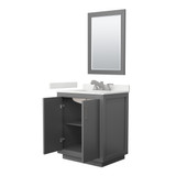 Wyndham Icon 30 Inch Single Bathroom Vanity in Dark Gray, White Quartz Countertop, Undermount Square Sink (3-Hole), Brushed Nickel Trim, 24 Inch Mirror - WCF111130SKGWQUS3M24
