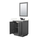 Wyndham Icon 30 Inch Single Bathroom Vanity in Dark Gray, Giotto Quartz Countertop, Undermount Square Sink (3-Hole), Matte Black Trim, 24 Inch Mirror - WCF111130SGBGTUS3M24