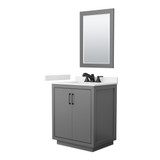 Wyndham Icon 30 Inch Single Bathroom Vanity in Dark Gray, White Quartz Countertop, Undermount Square Sink (3-Hole), Matte Black Trim, 24 Inch Mirror - WCF111130SGBWQUS3M24