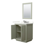 Wyndham Icon 30 Inch Single Bathroom Vanity in Light Green, Giotto Quartz Countertop, Undermount Square Sink (3-Hole), Brushed Nickel Trim, 24 Inch Mirror - WCF111130SLGGTUS3M24