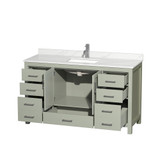 Wyndham Sheffield 60 Inch Single Bathroom Vanity in Light Green, Giotto Quartz Countertop, Undermount Square Sink (1-Hole), Brushed Nickel Trim - WCS141460SLGGTUNSMXX
