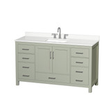 Wyndham Sheffield 60 Inch Single Bathroom Vanity in Light Green, White Quartz Countertop, Undermount Square Sink (3-Hole), Brushed Nickel Trim - WCS141460SLGWQUS3MXX