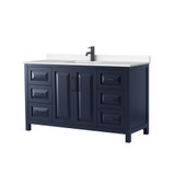 Wyndham Daria 60 Inch Single Bathroom Vanity in Dark Blue, White Quartz Countertop, Undermount Square Sink (1-Hole), Matte Black Trim - WCV252560SBBWQUNSMXX