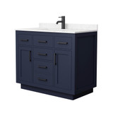 Wyndham Beckett 42 Inch Single Bathroom Vanity with Toe Kick in Dark Blue, Carrara Cultured Marble Countertop, Undermount Square Sink, Matte Black Trim - WCG262642SBBCCUNSMXX