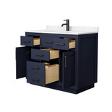 Wyndham Beckett 42 Inch Single Bathroom Vanity with Toe Kick in Dark Blue, Carrara Cultured Marble Countertop, Undermount Square Sink, Matte Black Trim - WCG262642SBBCCUNSMXX