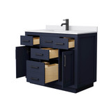 Wyndham Beckett 42 Inch Single Bathroom Vanity with Toe Kick in Dark Blue, White Cultured Marble Countertop, Undermount Square Sink, Matte Black Trim - WCG262642SBBWCUNSMXX