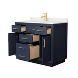 Wyndham Beckett 42 Inch Single Bathroom Vanity with Toe Kick in Dark Blue, Carrara Cultured Marble Countertop, Undermount Square Sink, Brushed Gold Trim - WCG262642SBLCCUNSMXX