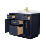 Wyndham Beckett 42 Inch Single Bathroom Vanity with Toe Kick in Dark Blue, White Cultured Marble Countertop, Undermount Square Sink, Brushed Gold Trim - WCG262642SBLWCUNSMXX
