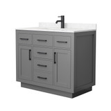 Wyndham Beckett 42 Inch Single Bathroom Vanity with Toe Kick in Dark Gray, Carrara Cultured Marble Countertop, Undermount Square Sink, Matte Black Trim - WCG262642SGBCCUNSMXX