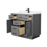 Wyndham Beckett 42 Inch Single Bathroom Vanity with Toe Kick in Dark Gray, Carrara Cultured Marble Countertop, Undermount Square Sink, Matte Black Trim - WCG262642SGBCCUNSMXX